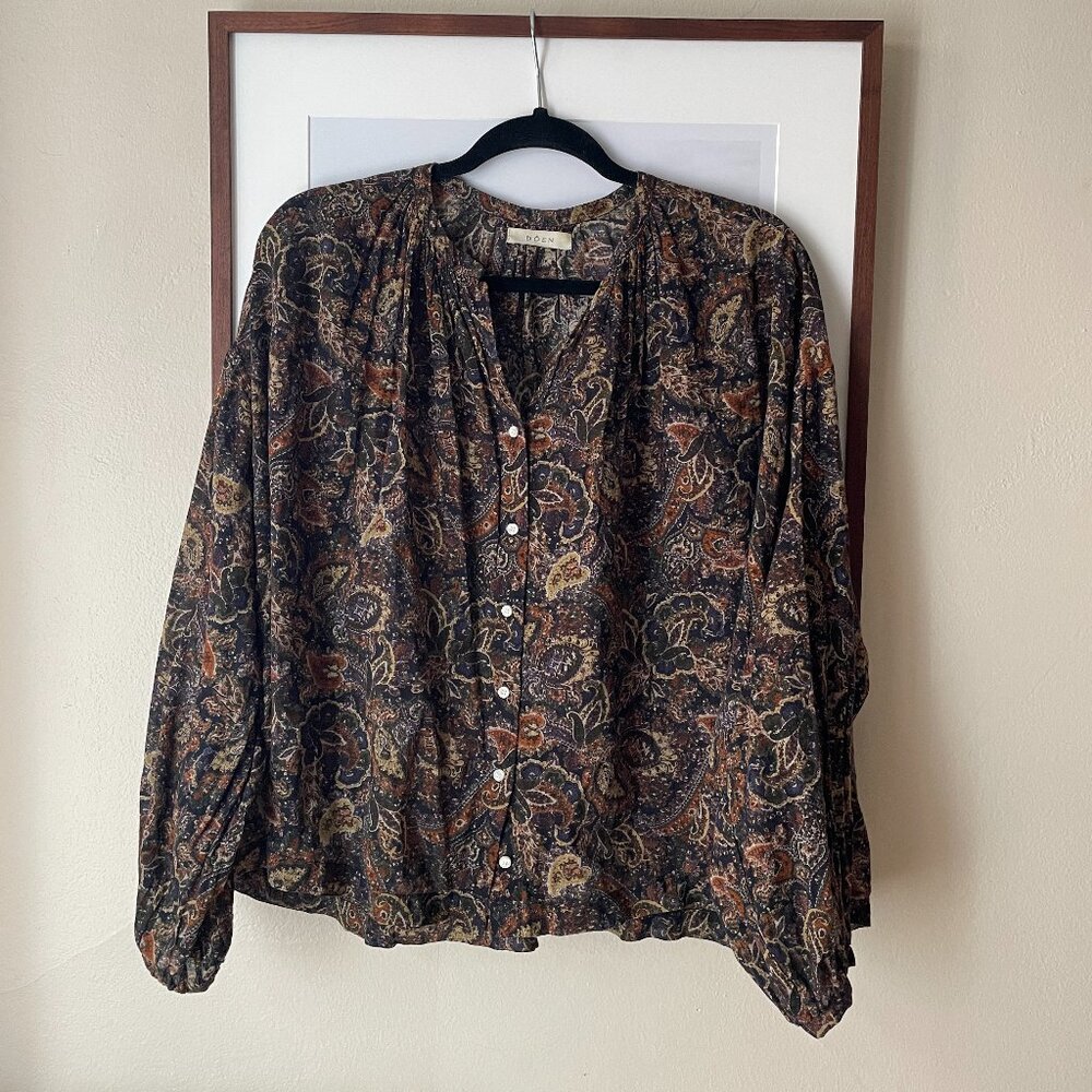 Doen Jane Blouse Boho Paisley Button-Front Blouse - Brown Multi